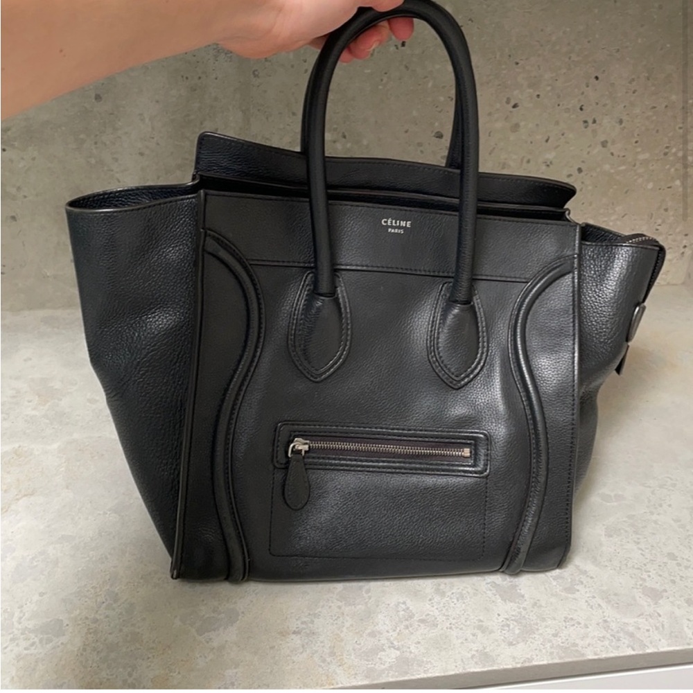 Celine Black Leather Tote Bag